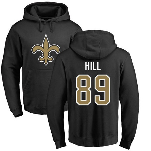 Men New Orleans Saints Black Josh Hill Name and Number Logo NFL Football #89 Pullover Hoodie Sweatshirts